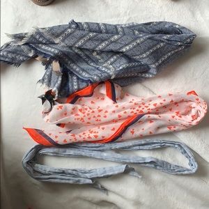 Three neck scarves from ModCloth and Old Navy